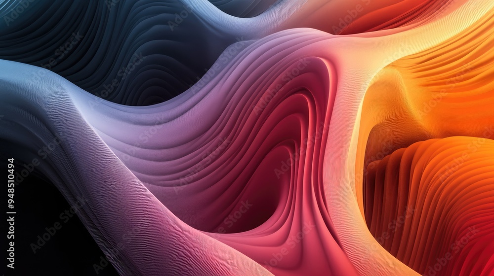 Poster abstract curved lines in a gradient color scheme, creating a sense of depth and modernity.