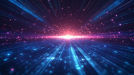 Fototapeta premium Abstract futuristic light rays background with glowing particles, depicting a high-tech digital space or data stream.