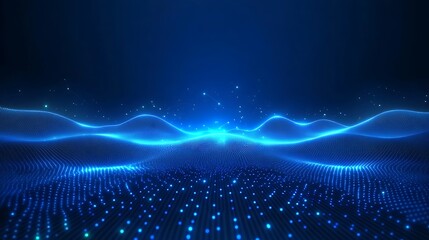 Futuristic blue digital landscape with glowing grid and waves. Perfect for technology, innovation, and data visualization backgrounds.
