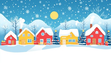 Winter landscape. Small town atmosphere on New Year's Day. Christmas in a small town. Winter landscape on New Year's Day. Modern illustration.