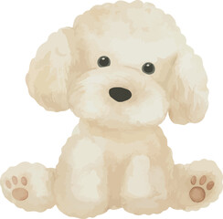 Vector, puppy, fluffy dog, toy, plush toy, gift, gift toy, present, festive, toy for birthday, icon. Watercolor illustration, Greeting cards, invitation, party, baby shower, birthday, event, holiday, 