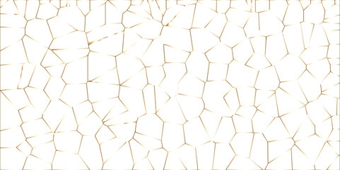 Golden gradient lines stroke abstract white crystalized broken glass background. Voronoi diagram background. abstract desktop texture design digital art wallpaper, vector illustration.	