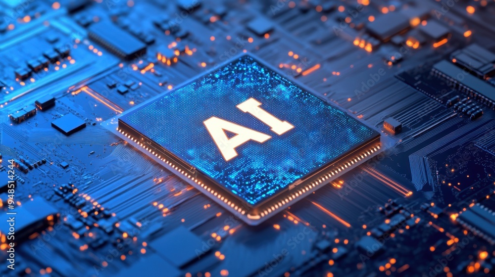 Poster close-up of a chip with a holographic 