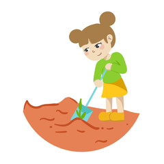 Kid Summer Vacation Girl Plant a Garden