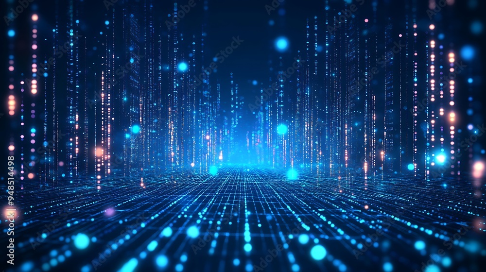 Aufkleber futuristic digital data and technology background with blue and glowing lines depicting cyber space 