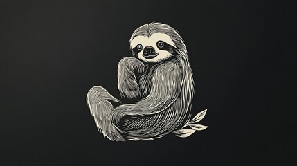 Line Art Illustration of a Sloth with Leaves