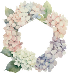 Obraz premium Vector, floral framing, round frame, cute hydrangea flowers, wild flowers. Template space for text. Greeting cards, invitation, baby shower, birthday, event, holiday, wedding card, printable