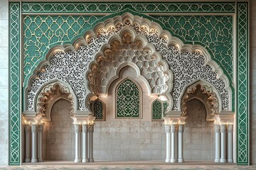 Obraz premium Elegant mosque wall with intricate green