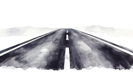 Watercolor illustration of an empty grey road Hand painted watercolor artwork on a white background serving as an isolated clipart element for creative design and decoration