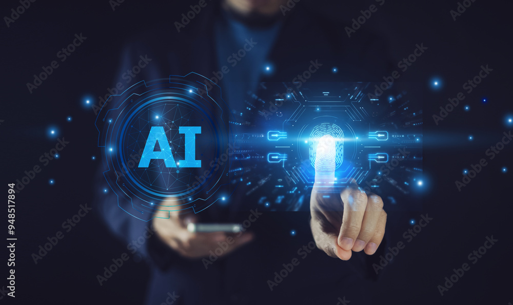 Aufkleber businessman strategically integrating ai-powered cyber security solutions into the company's digital