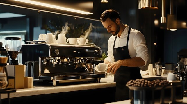 Barista Brewing Perfect Coffee Espresso Machine Artisan Techniques Cafe