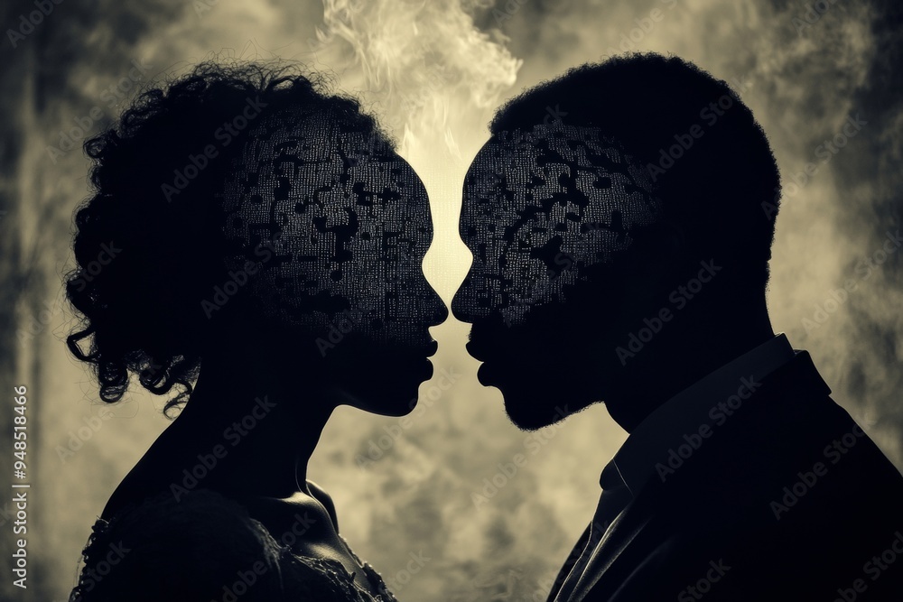 Poster silhouette of a couple with glowing brain visuals symbolizing the deep intellectual and emotional co