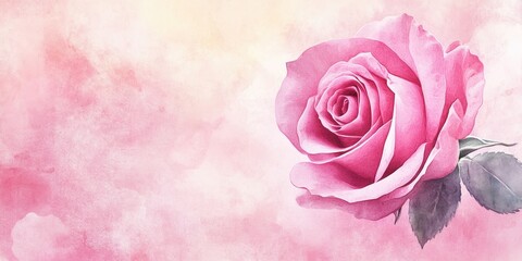 Watercolor illustration of a pink rose on a holiday banner Floral spring background suitable for celebrations like Valentine s Day International Women s Day birthdays and Mother s Day Ample copy sp