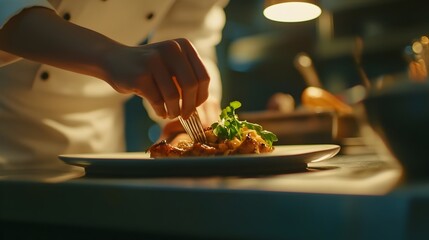 Chef Preparing Delicious Gourmet Dish with Fresh Ingredients Culinary Artistry