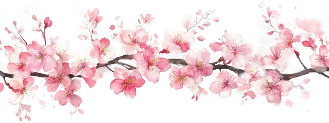 Fototapeta premium Watercolor illustration of spring flowers featuring cherry blossoms and branches Ideal for romantic backgrounds web pages and wedding invitations
