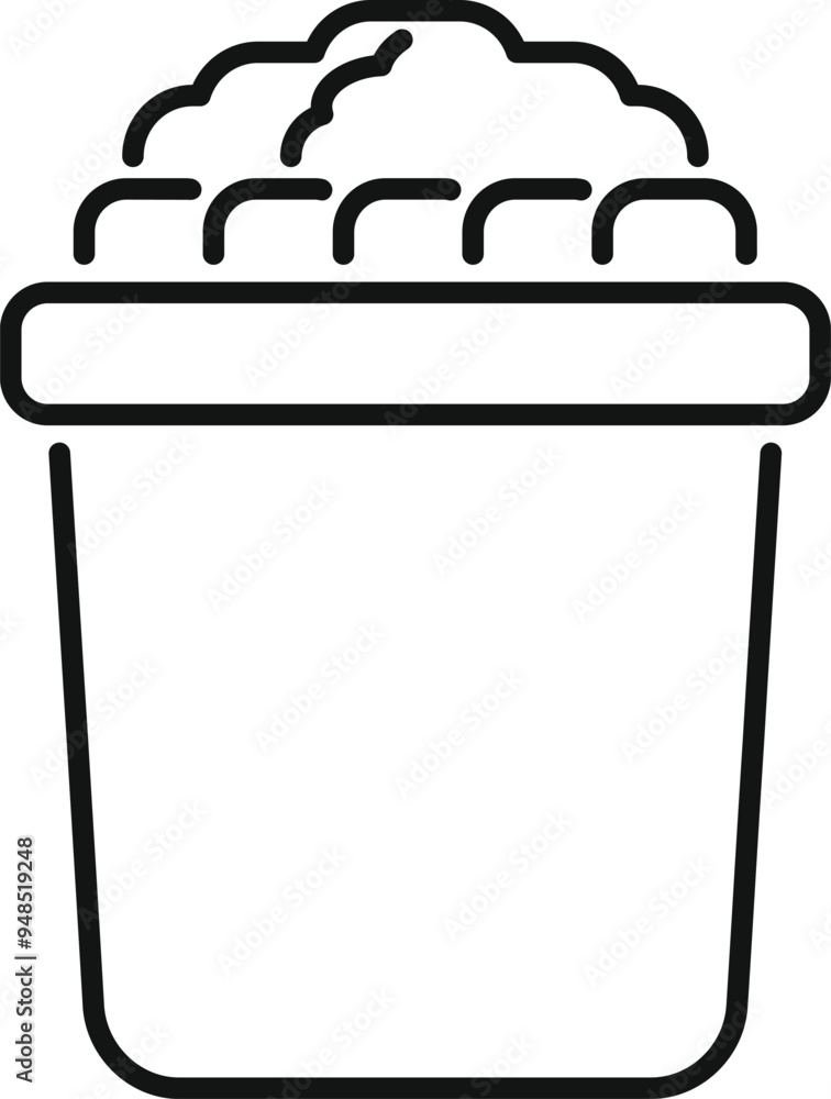 Poster simple line icon of a bucket overflowing with ice cubes, ideal for representing cold drinks or summe
