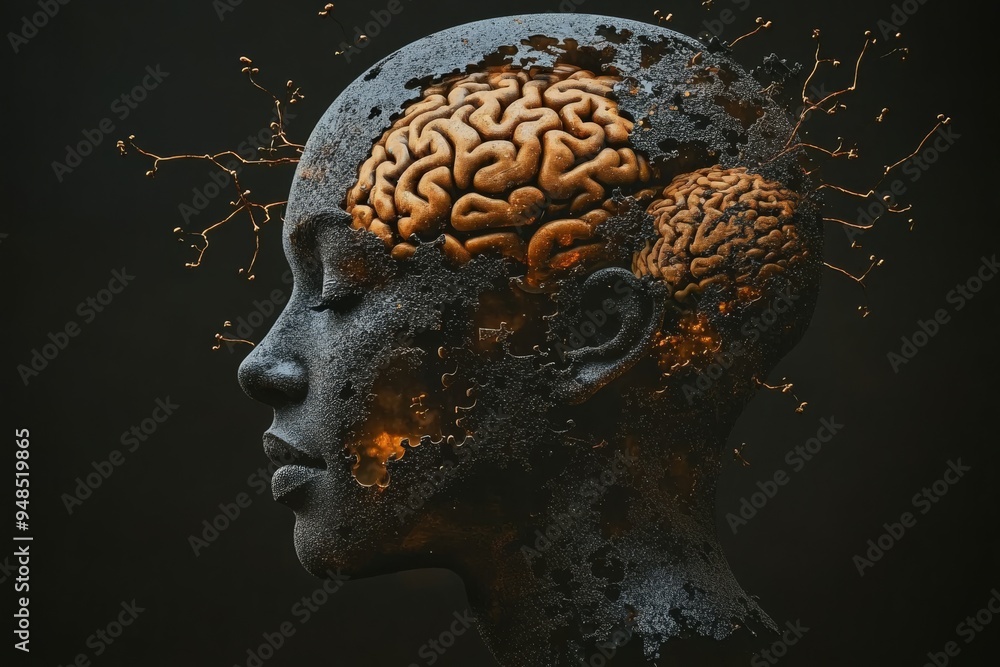 Poster portrait of a woman with neural patterns and brain visuals symbolizing the intricate and interconnec