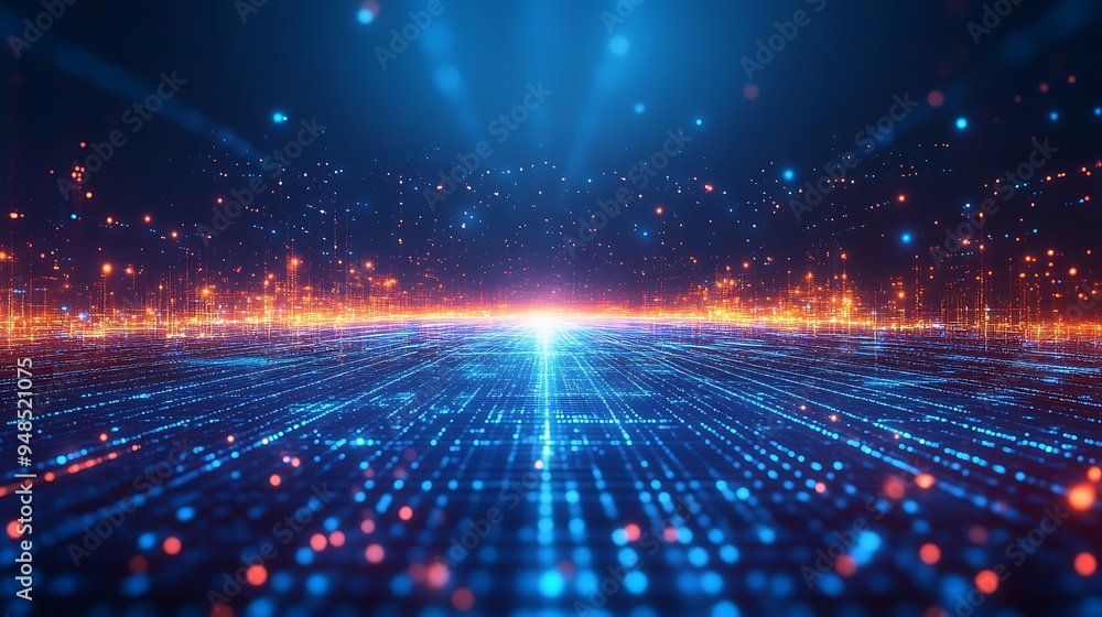 Aufkleber futuristic digital landscape with glowing lines and dots depicting technology and data visualization