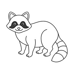 Fototapeta premium Coloring page for kids, simple coloring page, no details, outline, no color, fill frame, edge to edge, white background clipart. Hello racoon