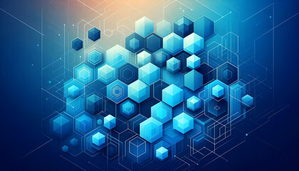 Fototapeta premium Gradient geometric hexagon blue abstract background