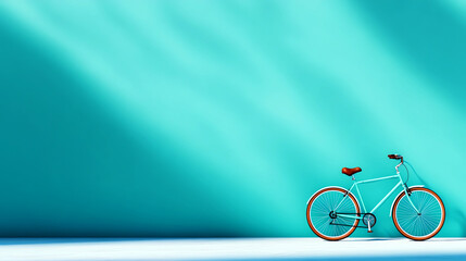 Fototapeta premium Stylish bicycle rests against a vibrant blue background, perfect for showcasing modern design and outdoor activities.