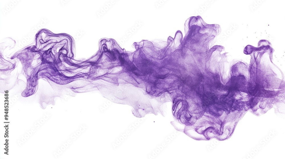 Poster Watercolor illustration of abstract purple smoke against a white background