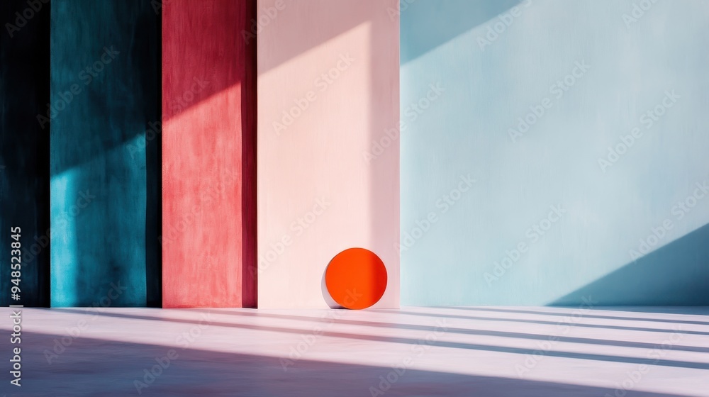 Poster modern abstract photograph depicting colorful walls in varied hues and a prominent red circle, casti