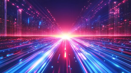Fototapeta premium Futuristic neon lights in a high-speed tunnel, creating a sense of fast motion and technology. Perfect for tech-themed projects and backgrounds.
