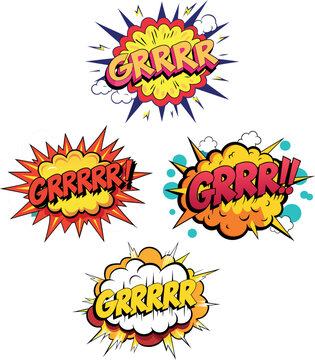 Collection of comic book exclamation bubbles saying grrr-