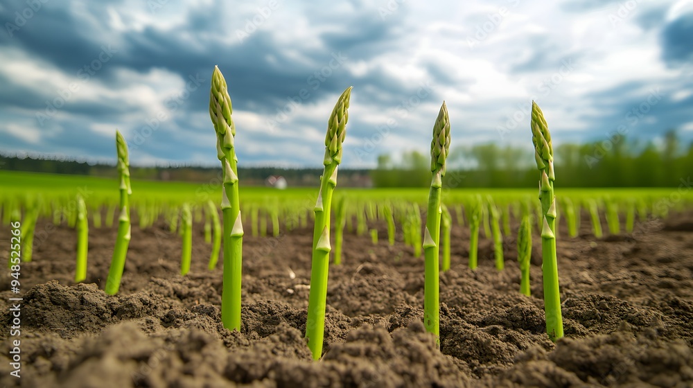 Poster 47. **a large field of asparagus with fresh shoots emerging from the soil.