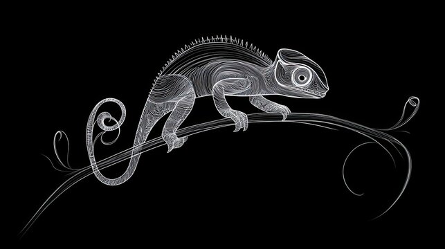 recommend clip art: White Line Drawing of a Chameleon on a Branch