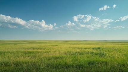 Obraz premium A panoramic view of the Great Plains with endless fields and a wide-open sky. No people, copy space.