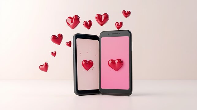 Young couple declaration of love by message on mobile.3D rendering on white background. 
