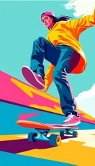 Fototapeta premium skater doing tricks, bright and juicy illustration