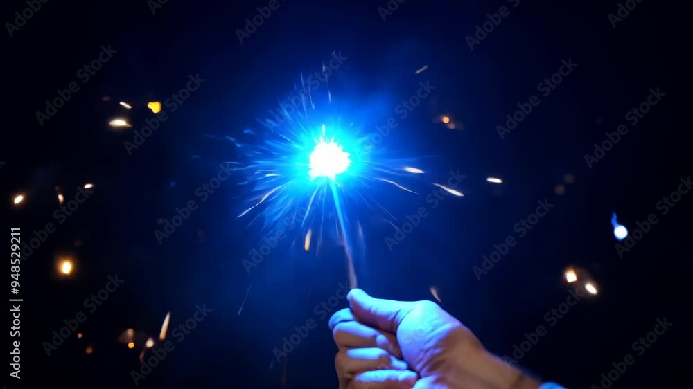Aufkleber a hand grasps a sparkler, which radiates brilliant sparks and light against a dark backdrop, creatin