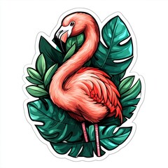 Fototapeta premium Pink Flamingo in Tropical Leaves