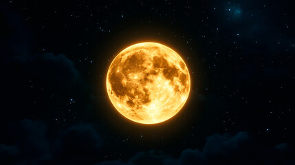 Close-Up of a Dramatic Full Moon Partially Obscured by Clouds Against a Dark Sky, Creating a Mysterious and Eerie Nighttime Atmosphere