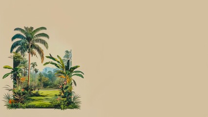 Obraz premium Borderless Lush Nature Scene Minimalist Vintage Illustration 