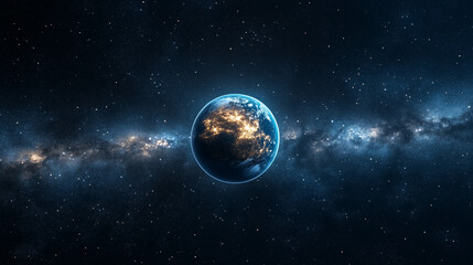 Obraz premium Stunning cosmic scene featuring Earth from space with vibrant Milky Way backdrop
