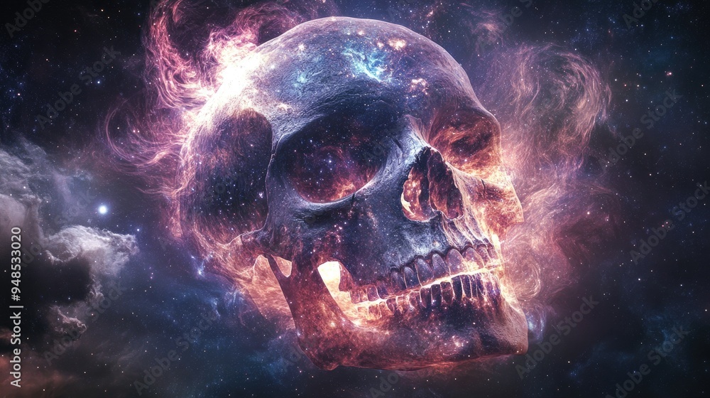 Canvas Prints A Skull Shaped Cosmic Nebula in a Starry Night Sky