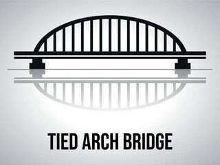 Tied  Arch bridge silhouette with a shadow. Vector on a gray background.