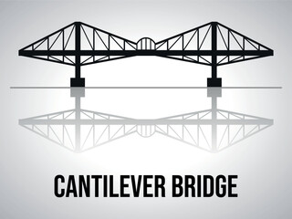 Cantilever bridge silhouette with a shadow. Vector on a gray background.