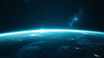 Obraz premium Stunning view of Earth from space under the starry galaxy with glowing atmosphere