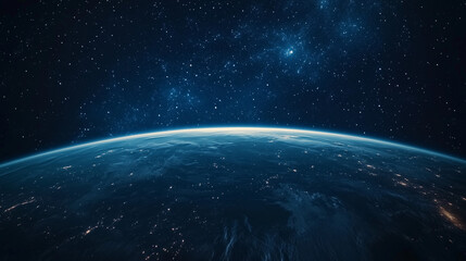Obraz premium Serene and majestic view of Earth from the depths of space with starry night sky