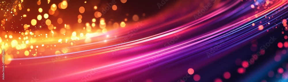 Poster abstract colorful background featuring dynamic light trails and bokeh effects in vibrant reds, purpl