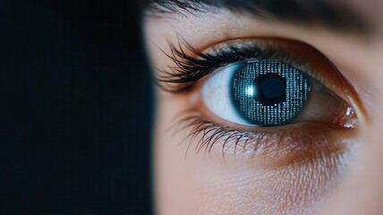 Digital iris scan on human eye, abstract data streams, cyber security concept, iris scan, biometric identification