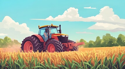 Obraz premium 42. **A farmer repairing a tractor in a field surrounded by crops.