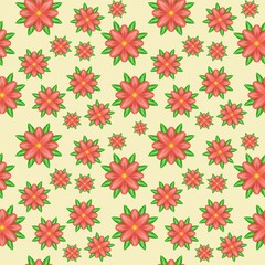 Floral seamless pattern with pink, orange flowers on a yellow-black background. Watercolor style. 