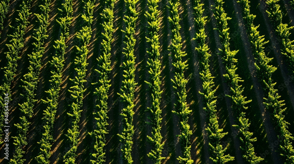 Poster 31. **an aerial view of a vineyard with neatly arranged rows of grapevines.