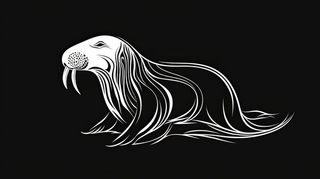 recommend clip art: Stylized White Walrus Silhouette on Black Background
